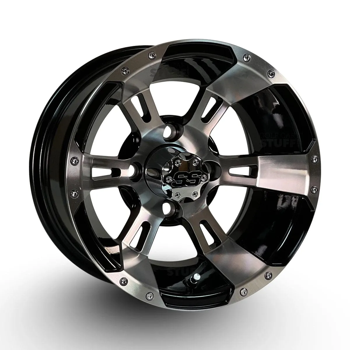 12" Stallion Machined/ Black Wheels and WANDA GFX 23x10-12 (23" tall) DOT Street Tires - Set of 4