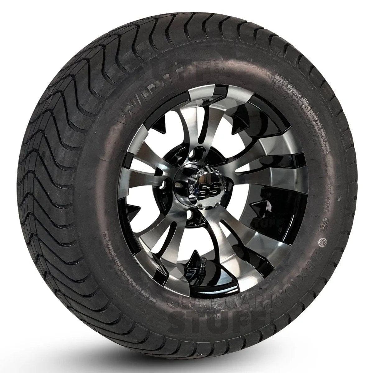 12" Vampire Machined/ Black Wheels and WANDA GFX 23x10-12 (23" tall) DOT Street Tires - Set of 4