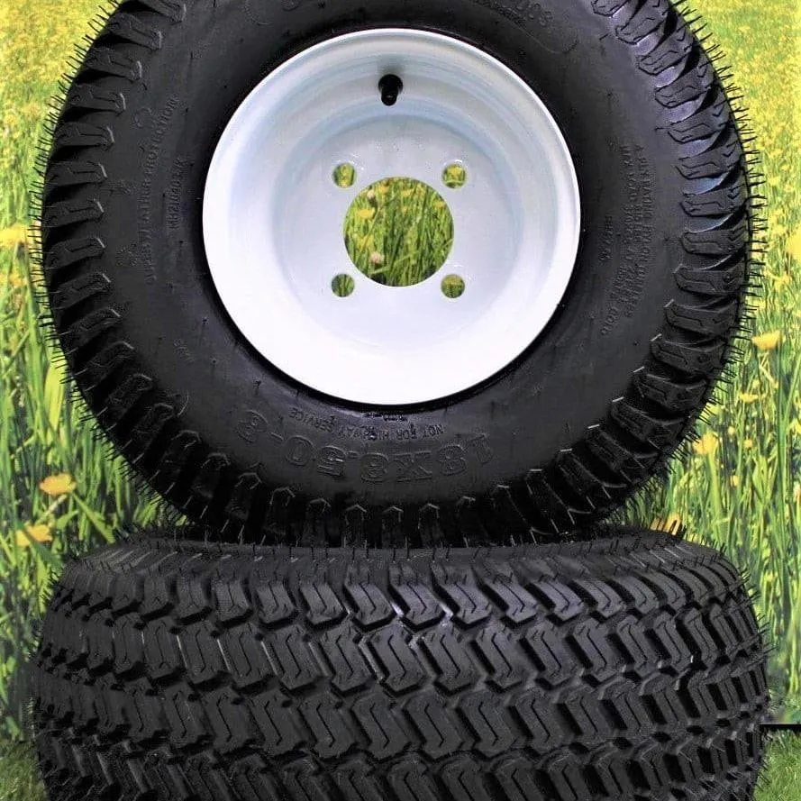 18x8.50-8 Turf Tires on 8x7 White Steel Wheels Compatible with Golf Carts and Mowers (Compatible with Toro Grandstand) (Set of 2)