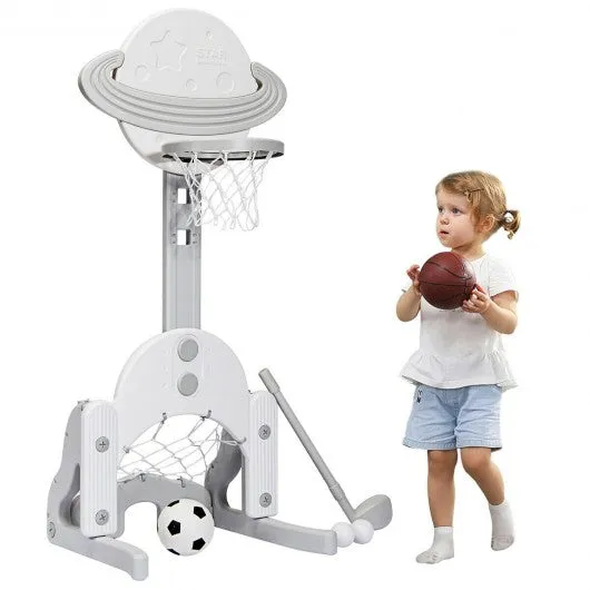 3 in 1 Kids Basketball Hoop Set with Balls-White