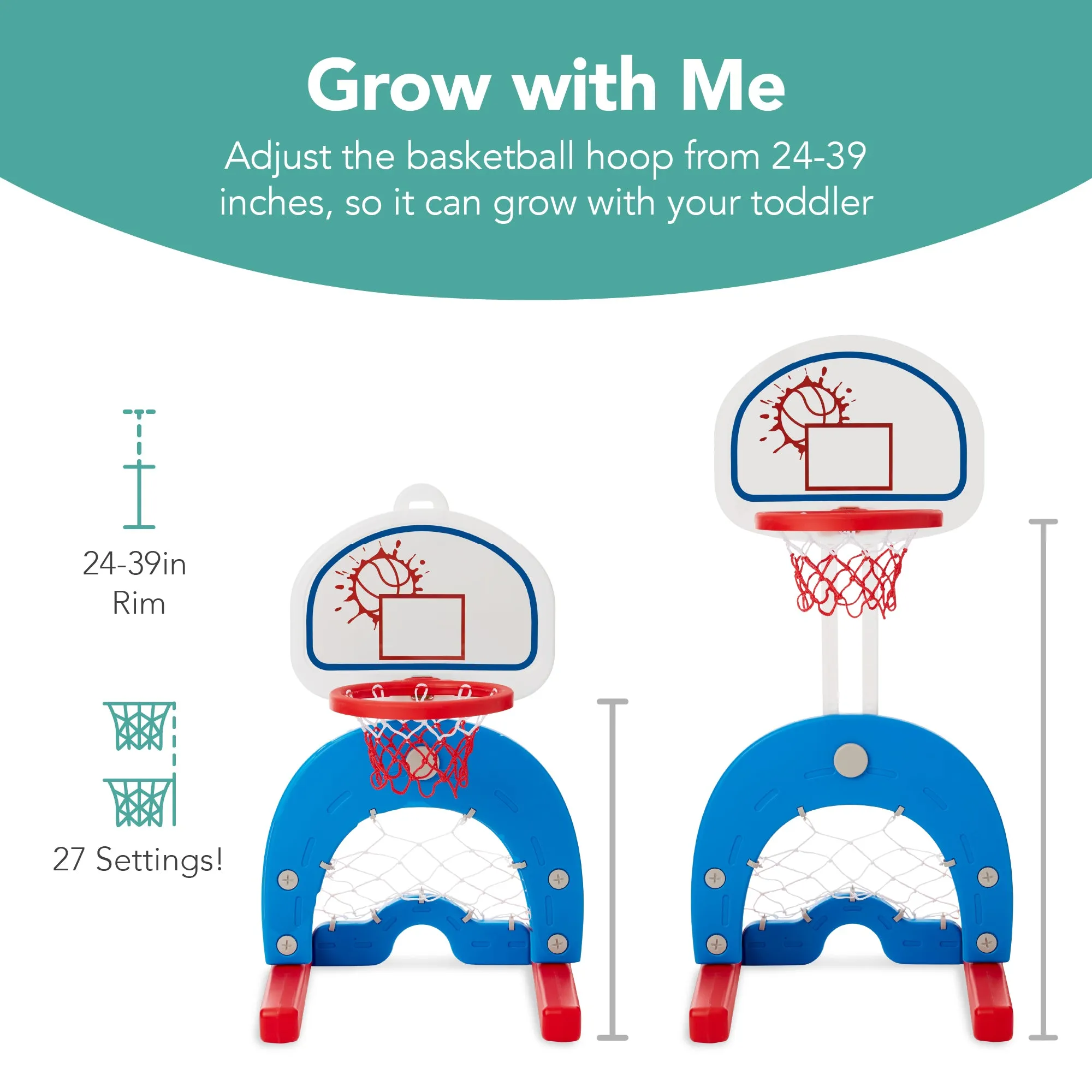 3-in-1 Toddler Basketball Hoop Sports Activity Center Play Set