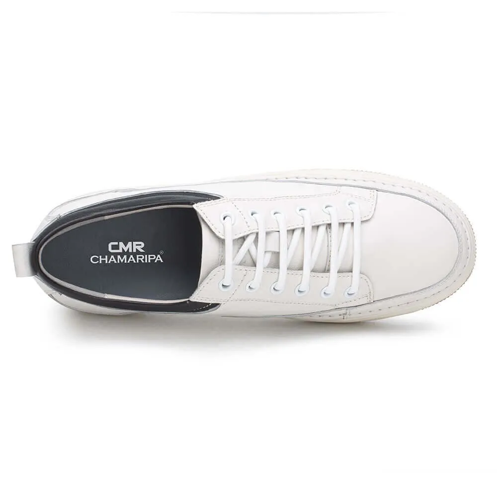 5 CM / 1.95 Inches - CMR Chamaripa® Casual Tall Men Shoes - Elevator Sneaker For Men - White Leather Men‘s Taller Shoes