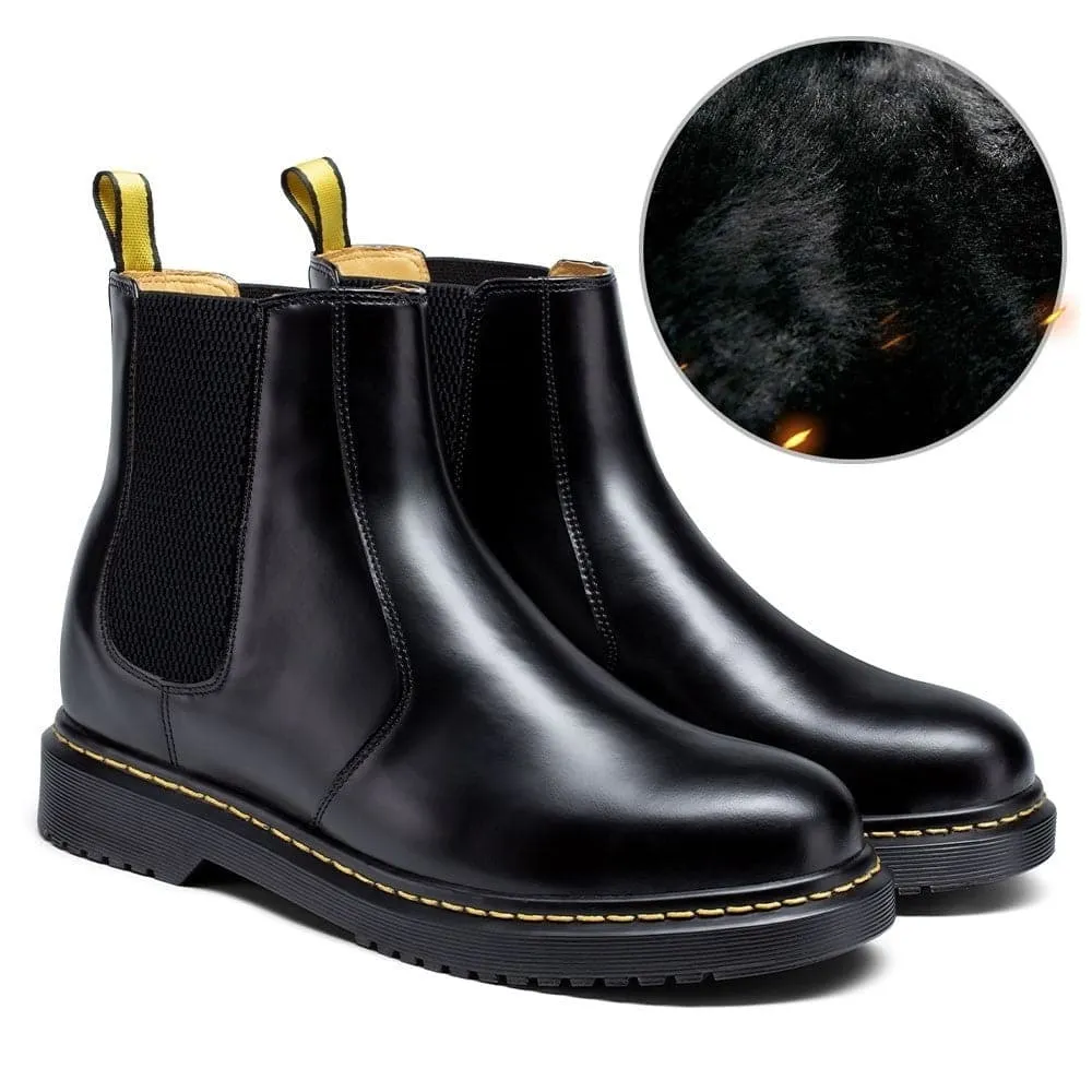 7 CM / 2.76 Inches - CMR CHAMARIPA Elevator Chelsea Boots - Height Increasing Chelsea Boots - Black Leather Chelsea Men's Taller Boots