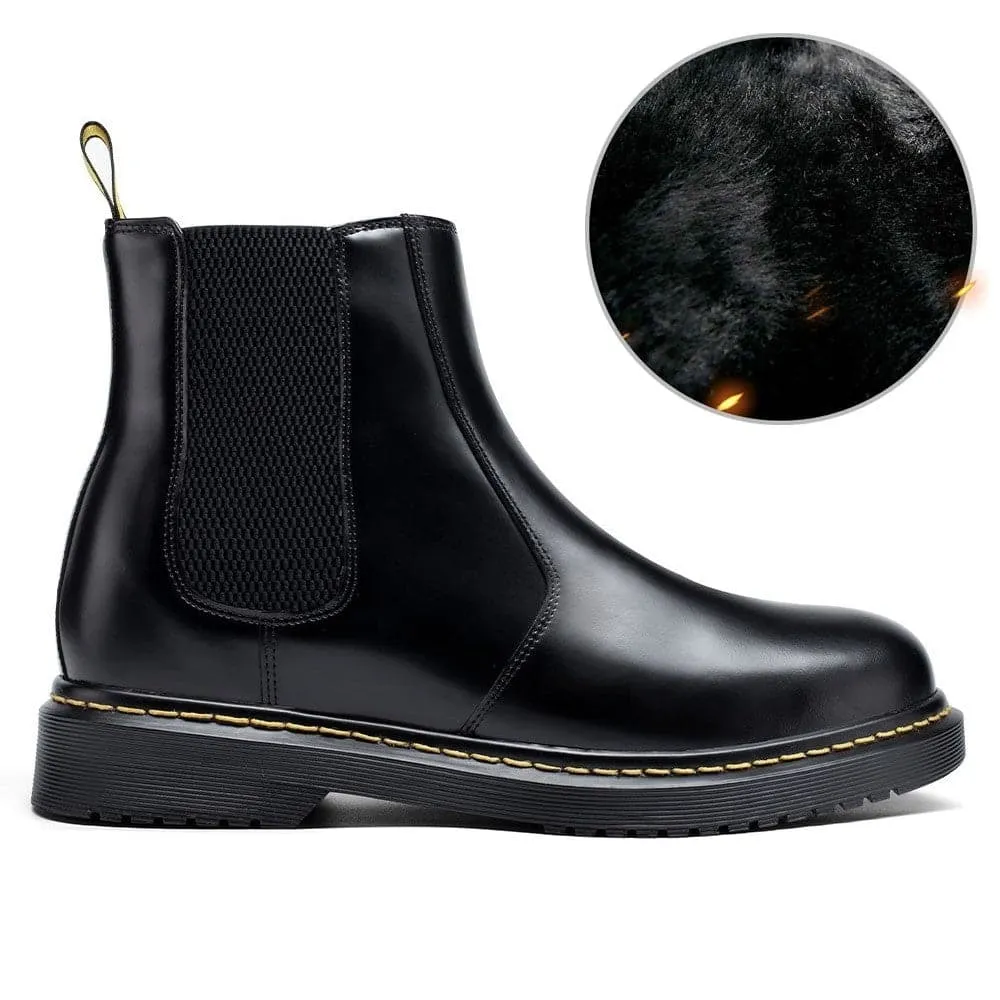 7 CM / 2.76 Inches - CMR CHAMARIPA Elevator Chelsea Boots - Height Increasing Chelsea Boots - Black Leather Chelsea Men's Taller Boots