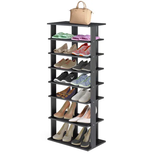 7-Tier Dual Shoe Rack Free Standing Shelves Storage Shelves Concise-Black