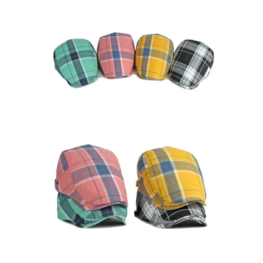 Adjustable Colorful Plaid Flat Cap Newsboy Cabbie Gatsby Golf Beret Hat YZ30109