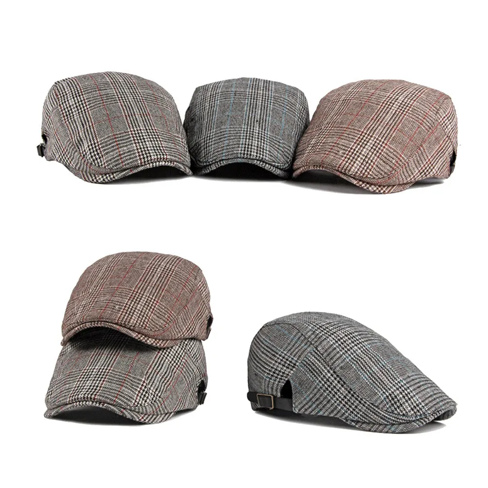 Adjustable Newsboy Hats Cotton Tweed Ivy Flat Cap Irish Cabbie Gatsby Golf YZ30108