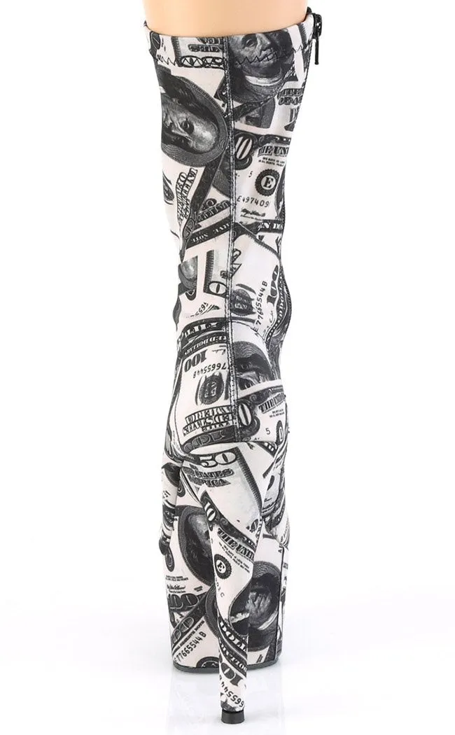 ADORE-1002DP Black & White Stretch Money Print Boots