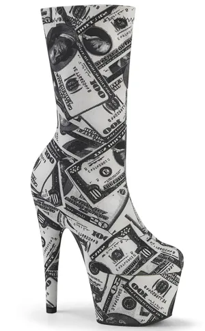 ADORE-1002DP Black & White Stretch Money Print Boots