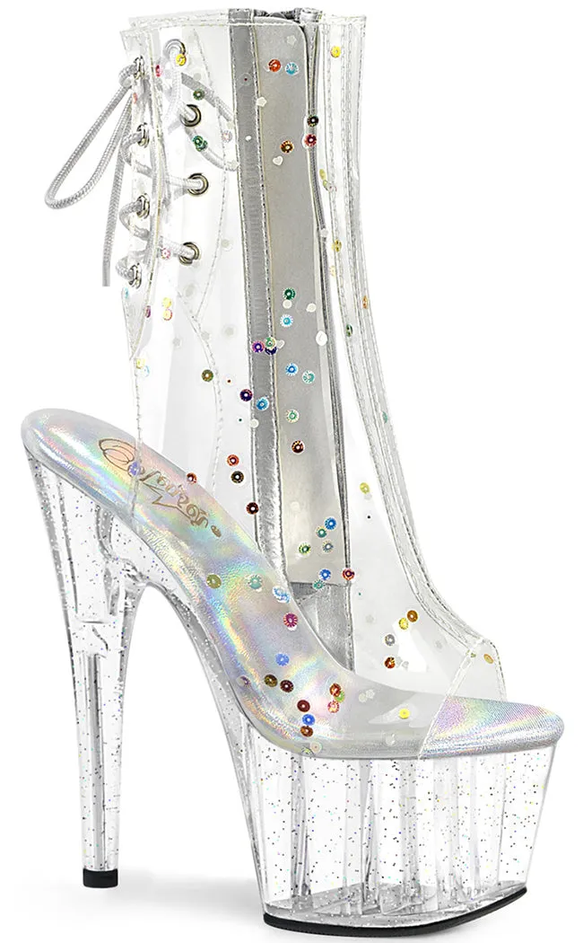 ADORE-1018C-2 Clear Glitter Ankle Boots