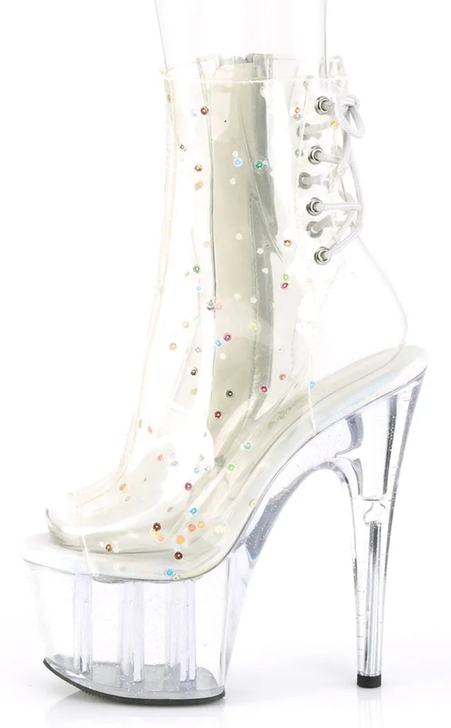 ADORE-1018C-2 Clear Glitter Ankle Boots