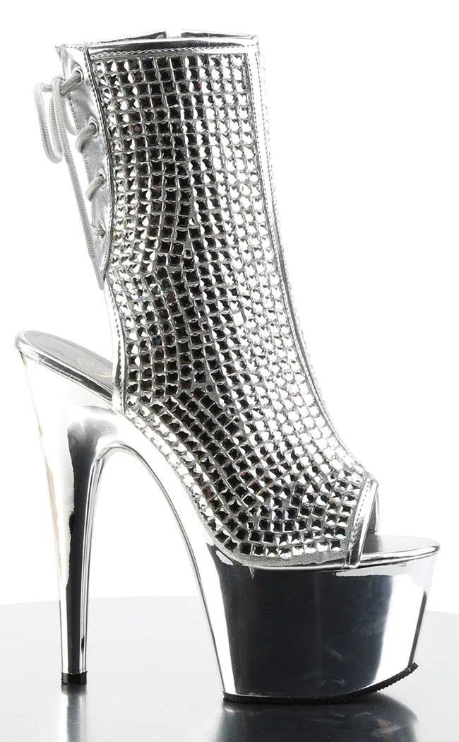 ADORE-1018DCS Silver Chrome Ankle Boots