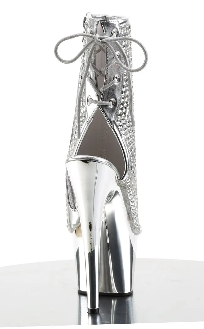 ADORE-1018DCS Silver Chrome Ankle Boots