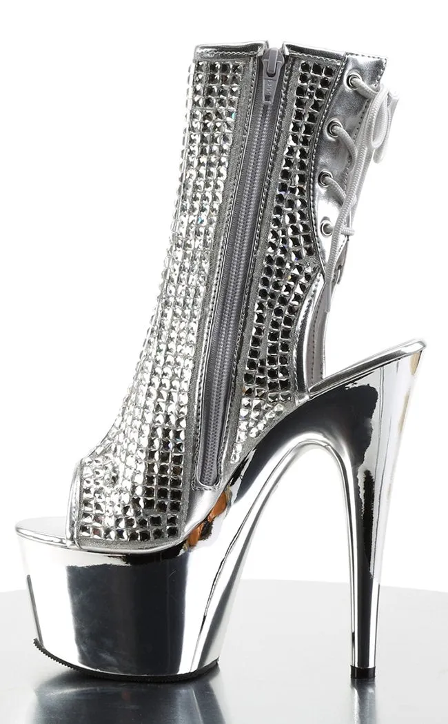 ADORE-1018DCS Silver Chrome Ankle Boots