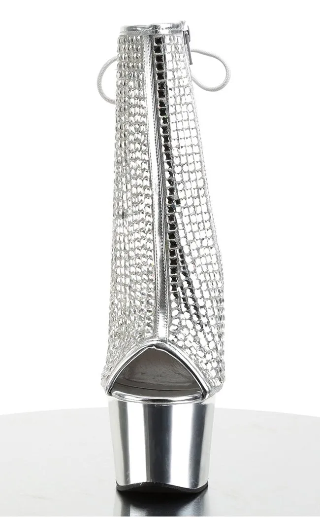 ADORE-1018DCS Silver Chrome Ankle Boots