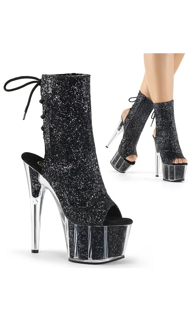 ADORE-1018G Black Glitter Ankle Boots