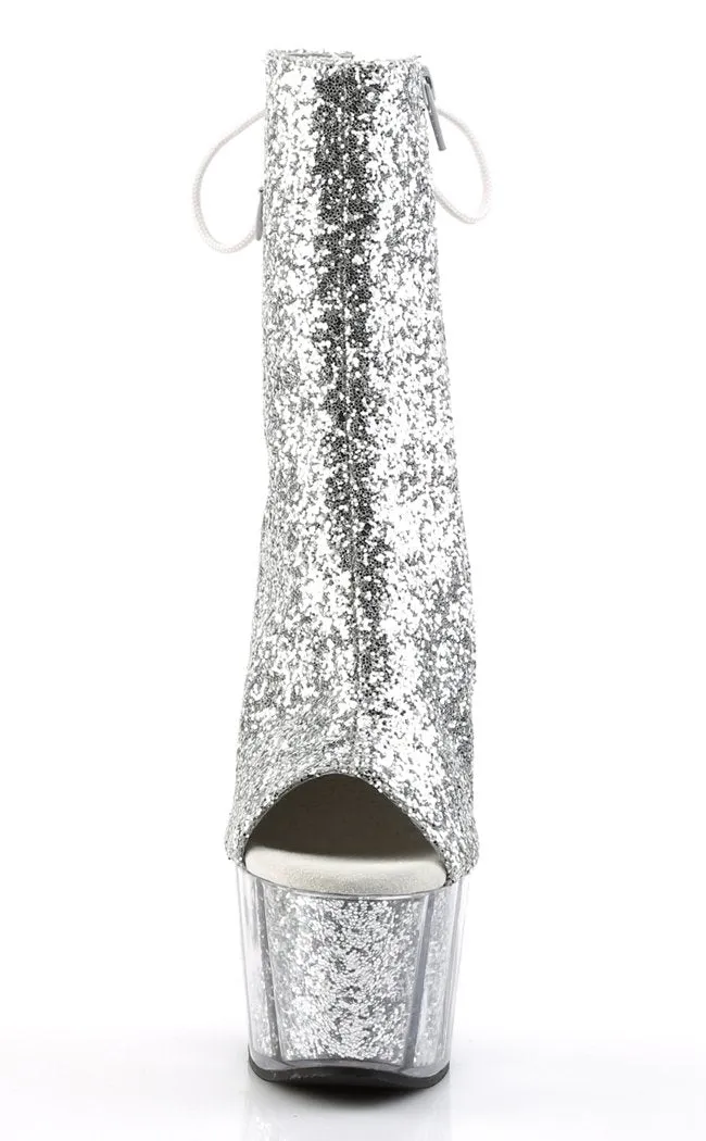 ADORE-1018G Silver Glitter Ankle Boots