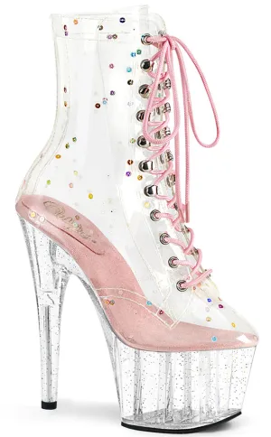 ADORE-1020C-2 Pink & Clear Glitter Ankle Boots