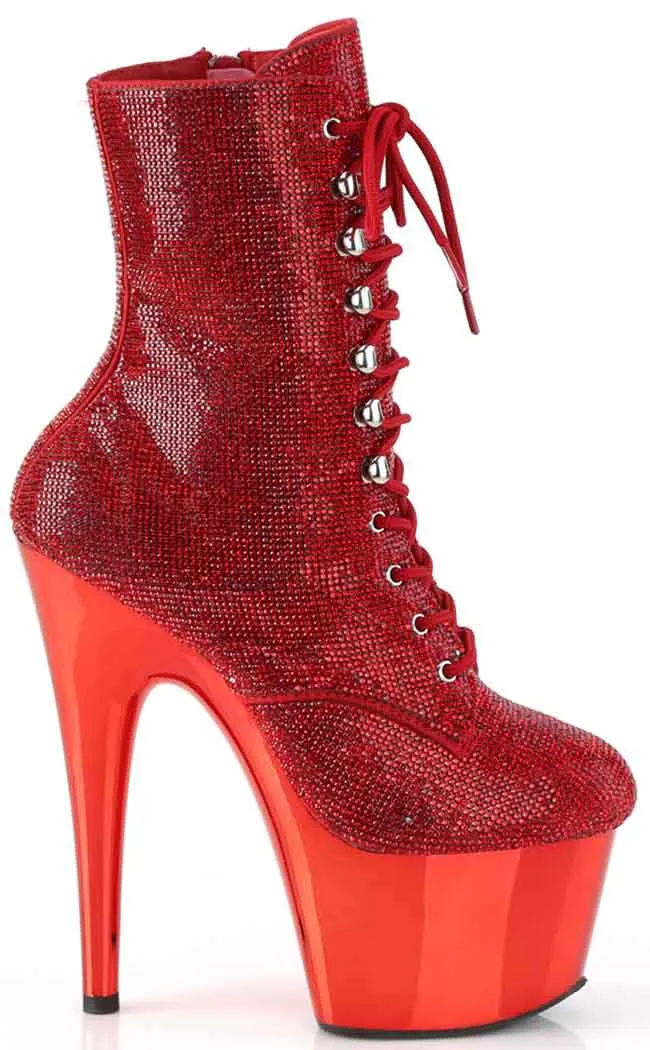 ADORE-1020CHRS Red Chrome & Rhinestone Boots