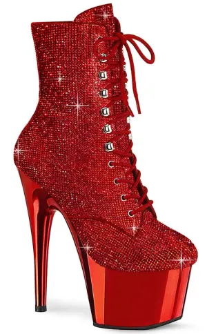 ADORE-1020CHRS Red Chrome & Rhinestone Boots