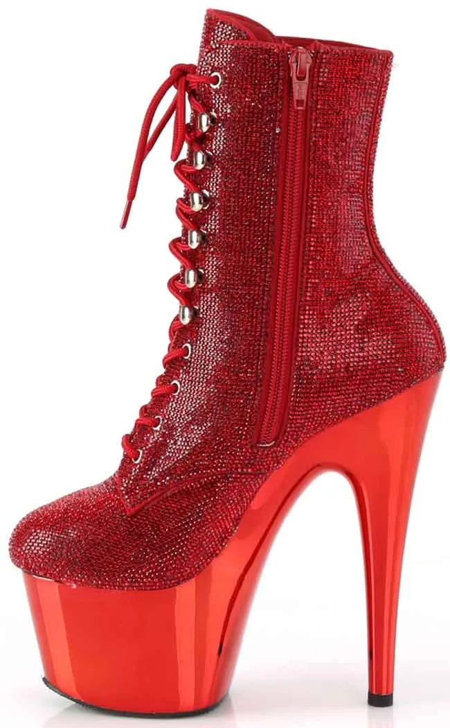 ADORE-1020CHRS Red Chrome & Rhinestone Boots