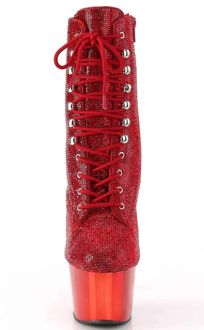 ADORE-1020CHRS Red Chrome & Rhinestone Boots