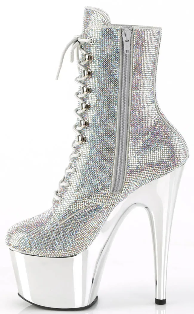 ADORE-1020CHRS Silver Rhinestone Chrome Ankle Boots