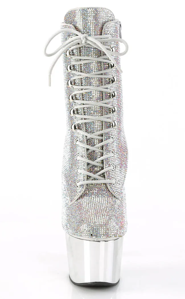 ADORE-1020CHRS Silver Rhinestone Chrome Ankle Boots