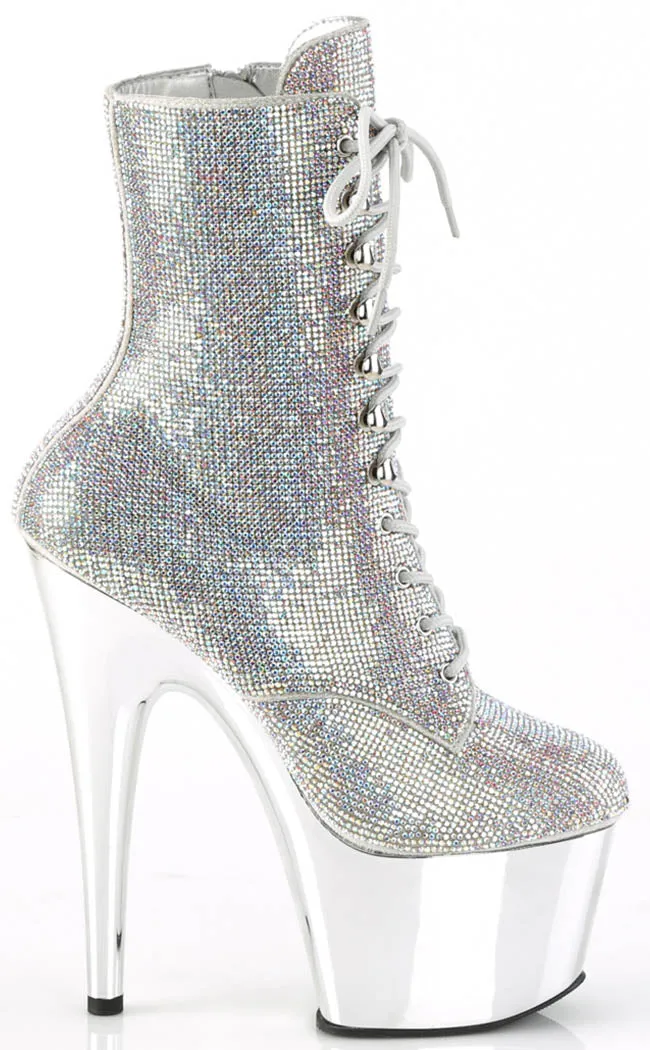 ADORE-1020CHRS Silver Rhinestone Chrome Ankle Boots