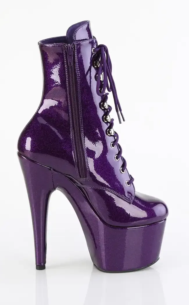 ADORE-1020GP Purple Glitter Patent Ankle Boots