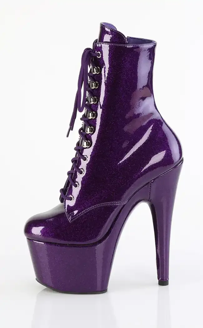 ADORE-1020GP Purple Glitter Patent Ankle Boots