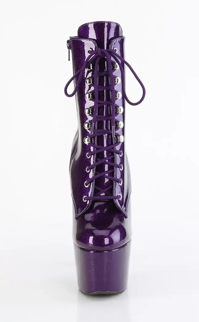 ADORE-1020GP Purple Glitter Patent Ankle Boots