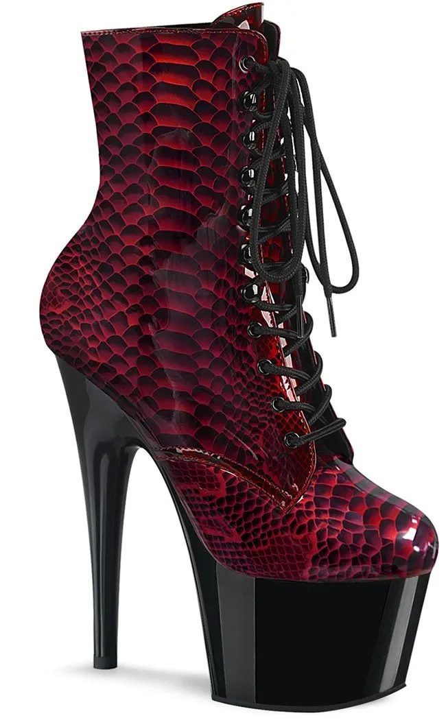 ADORE-1020SP Red Snake Print Ankle Boots