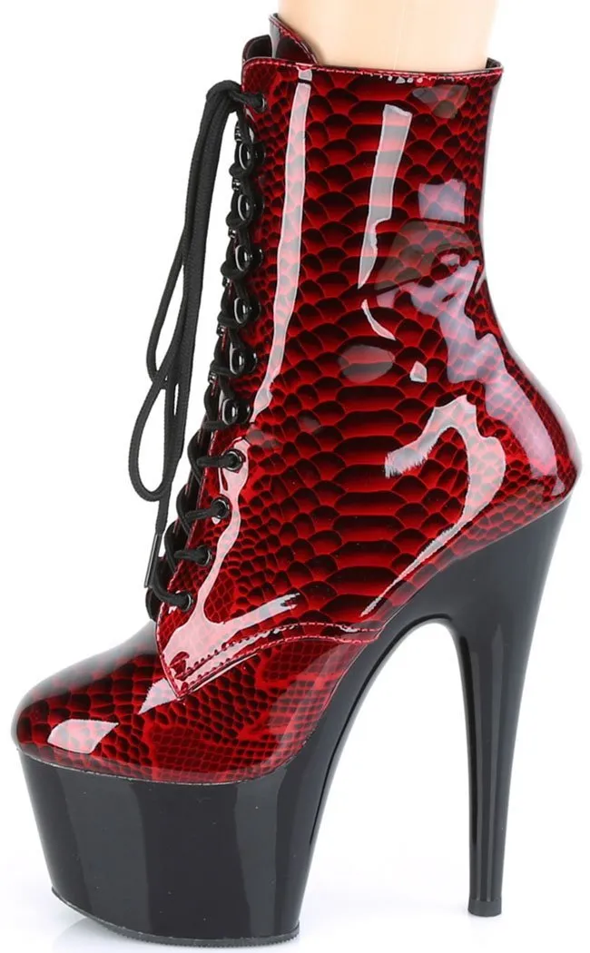 ADORE-1020SP Red Snake Print Ankle Boots