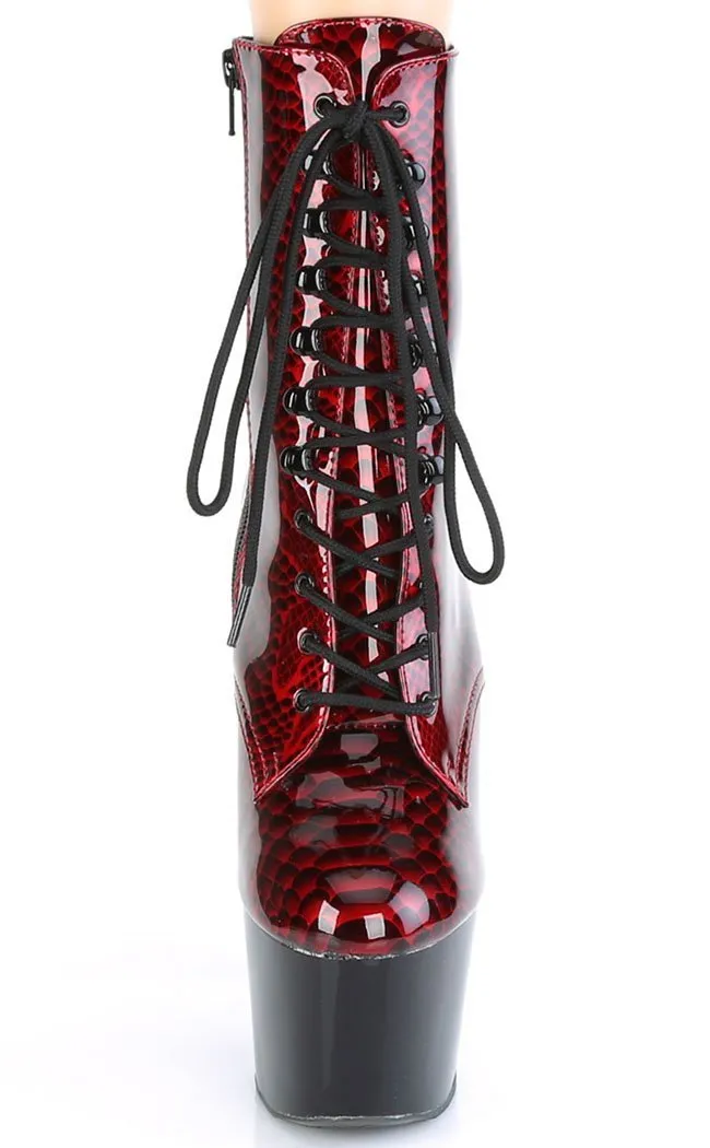 ADORE-1020SP Red Snake Print Ankle Boots