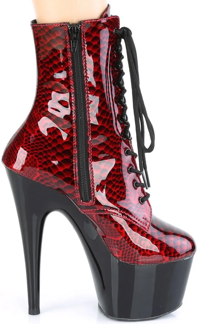 ADORE-1020SP Red Snake Print Ankle Boots