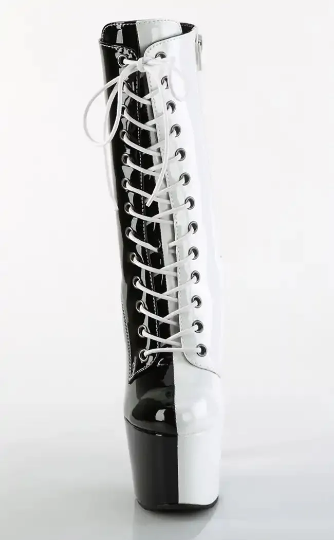 ADORE-1040TT Black & White Patent Boots