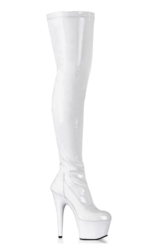 ADORE-3000 White Patent Thigh High Boots