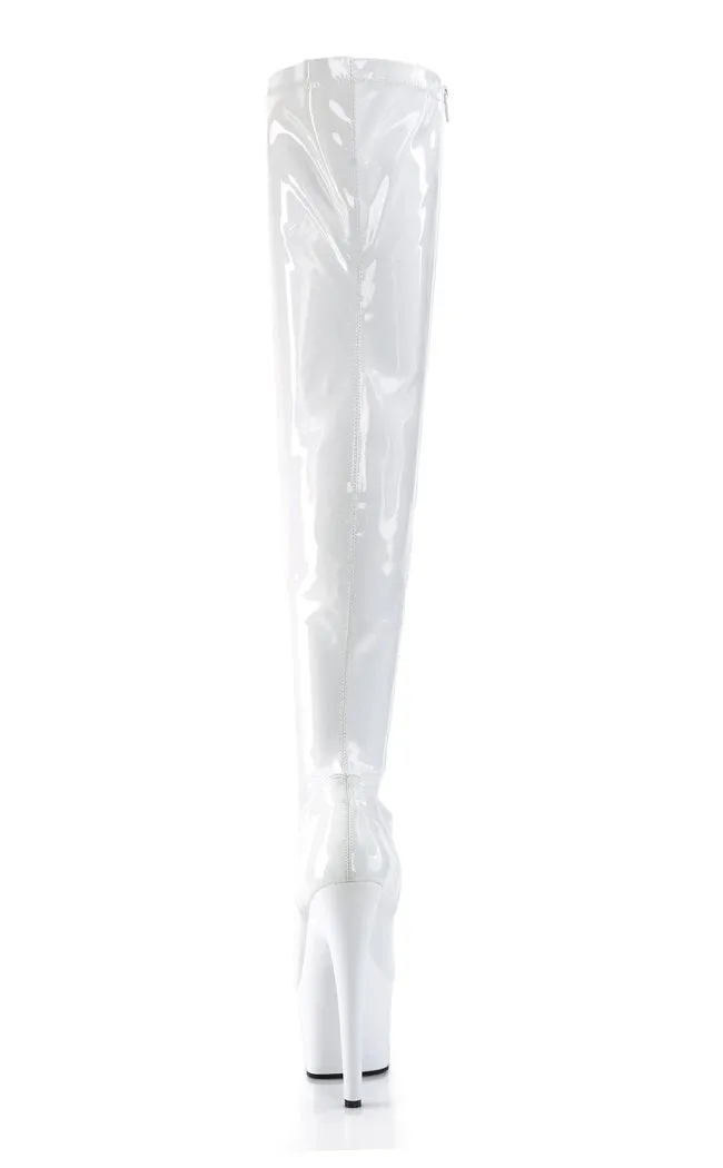 ADORE-3000 White Patent Thigh High Boots