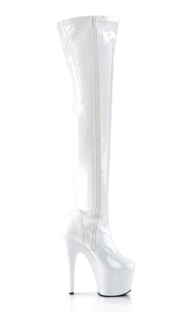 ADORE-3000 White Patent Thigh High Boots