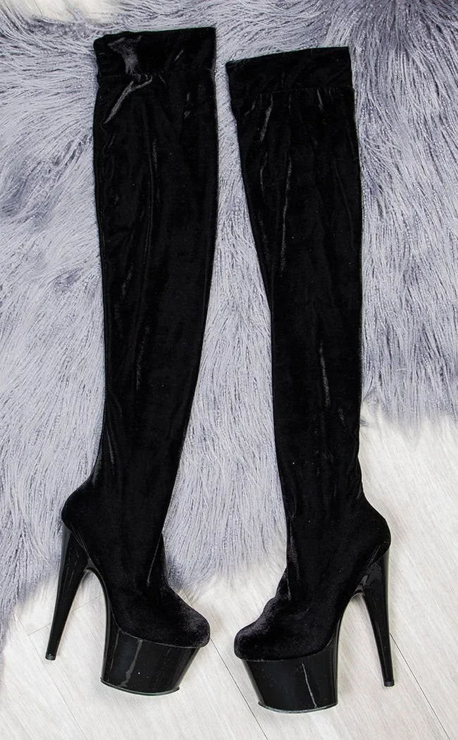 ADORE-3002 Black Velvet Thigh High Boots