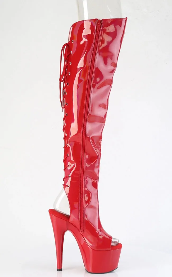 ADORE-3019HWR Red Holo Knee High Boots