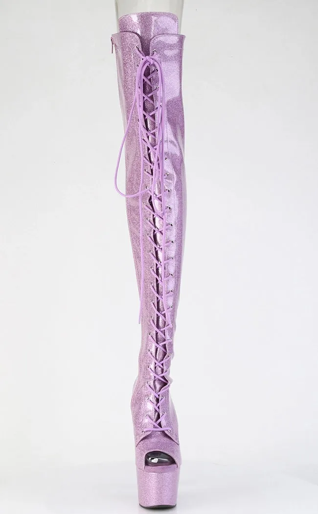 ADORE-3021GP Lilac Pink Glitter Patent Thigh High Boots