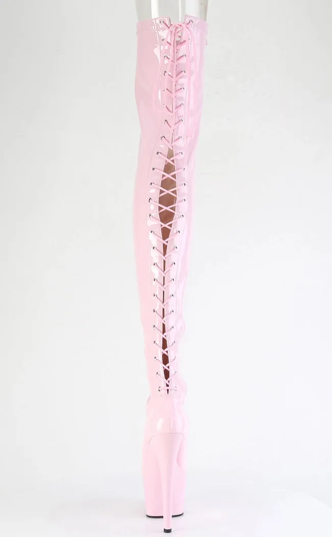 ADORE-3850 Baby Pink Patent Thigh High Boots