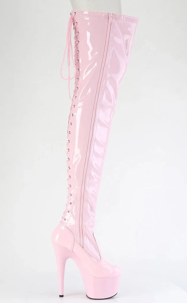 ADORE-3850 Baby Pink Patent Thigh High Boots