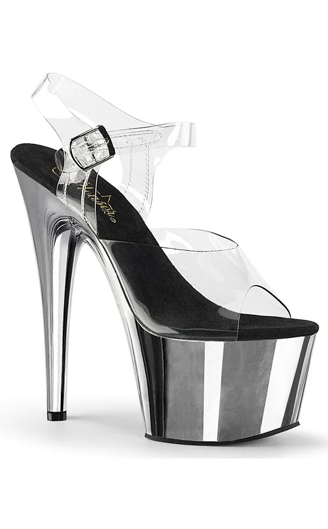 ADORE-708 Clear & Silver Chrome Platform Heels