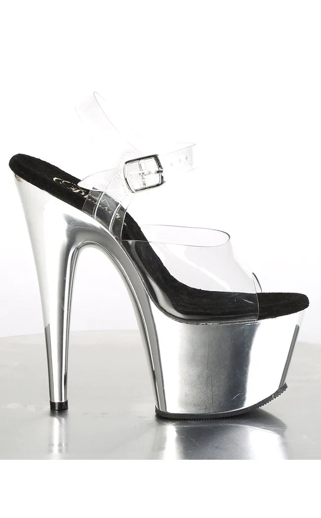 ADORE-708 Clear & Silver Chrome Platform Heels