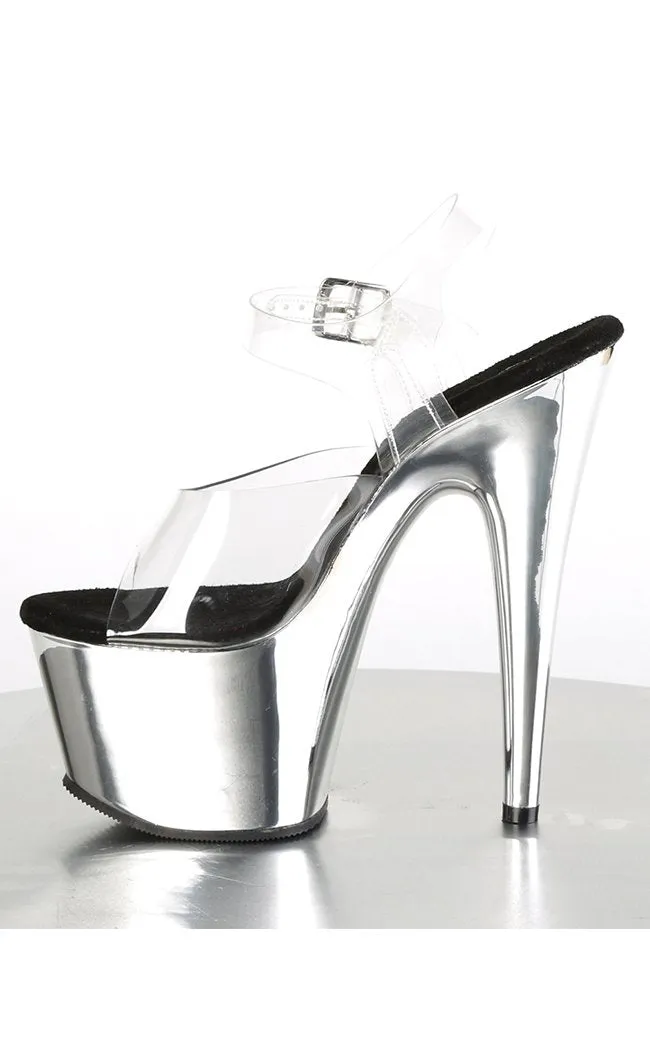 ADORE-708 Clear & Silver Chrome Platform Heels