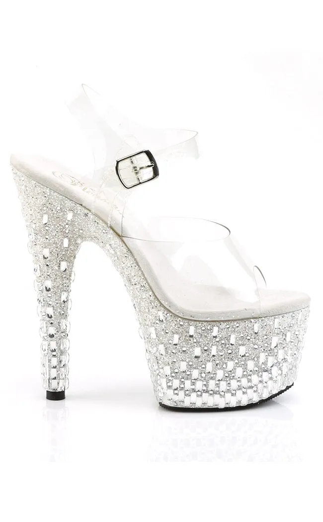 ADORE-708MR-5 Clear & Silver Glitter Platform Heels