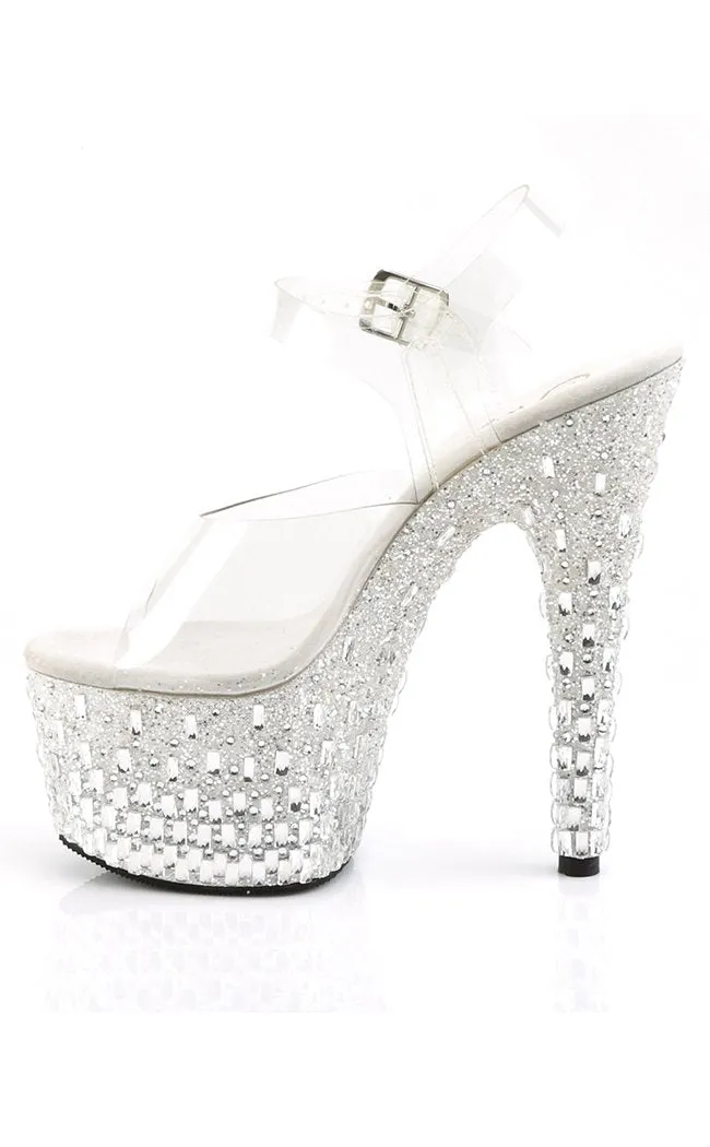 ADORE-708MR-5 Clear & Silver Glitter Platform Heels